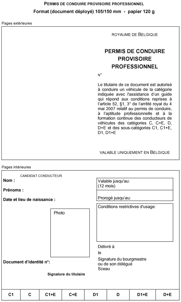 Arrêté ministériel du 5 septembre 2008 déterminant les modèles des  documents visés à l'arrêté royal du 4 mai 2007 relatif au permis de conduire,  à l'aptitude professionnelle et à la formation continue []